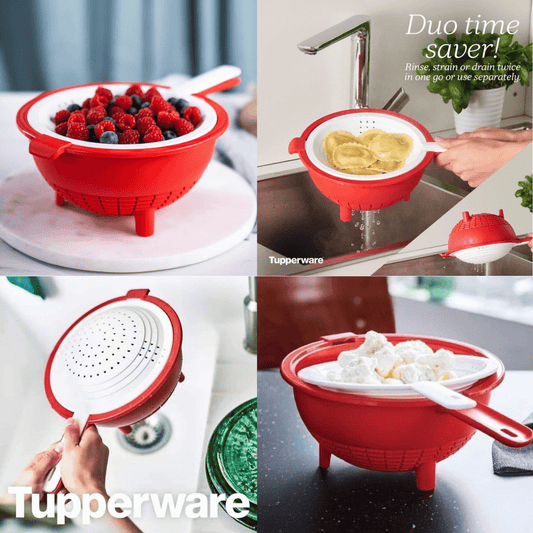 Tupperware Double Colander - Chili Snow White