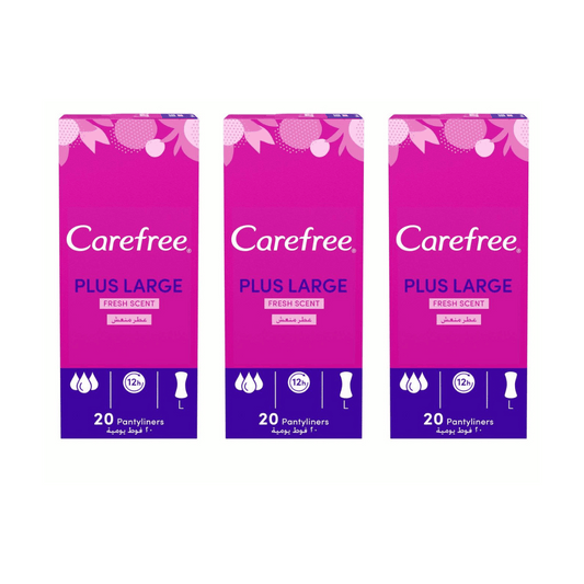 Carefree Plus Large Panty Liners With Fresh Scent 20s, Pack of 2+1 Free