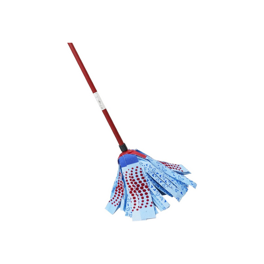 Vileda 3action Supermocio Floor Mop with a Stick, Versatile, Red Spot Eraser, Blue Microfibre, 3d Red Spots, 14 X 7 X 157 Cm