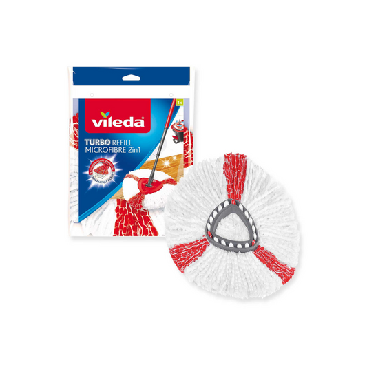 Vileda Turbo Microfibre 2in1 mop refill | pack of 1| suitable for all Vileda spin mop systems | +20% more cleaning performance| for hard floor surfaces | removal of over 99% of bacteria with just water
