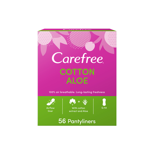Carefree Cotton Feel Panty Liners With Aloe Vera 56's, 33% OFF