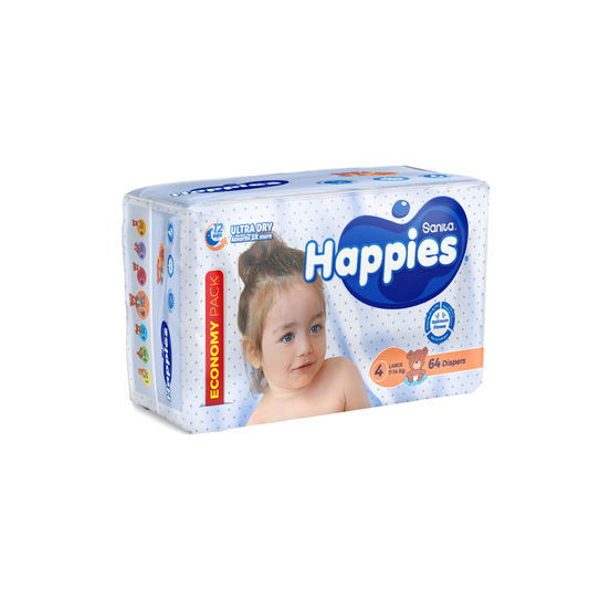 Happies Economy Pack Large, 64 Diapers,Size4 (7-14 Kg)