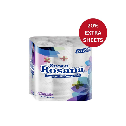 Rosana Toilet Paper, Pack Of 18 Rolls + 20% Extra Sheets