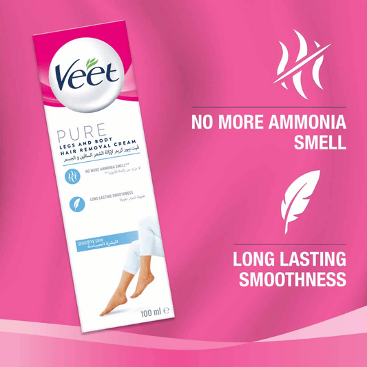 Veet Pure Hair Removal Cream Legs & Body, Sensitive Skin, 100ml