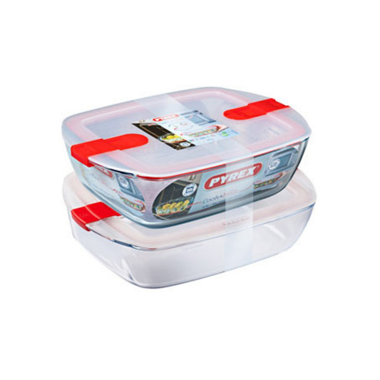 Pyrex Cook & Heat 2 Piece Set Glass Rectangular Roaster