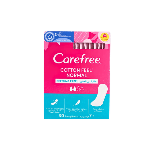 Carefree Cotton Feel Panty Liners Normal, Single Wrapped, 30's