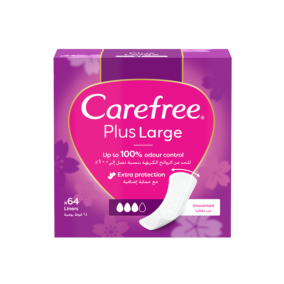 Carefree Plus Large Panty Liners Unscented, 44+20 Free