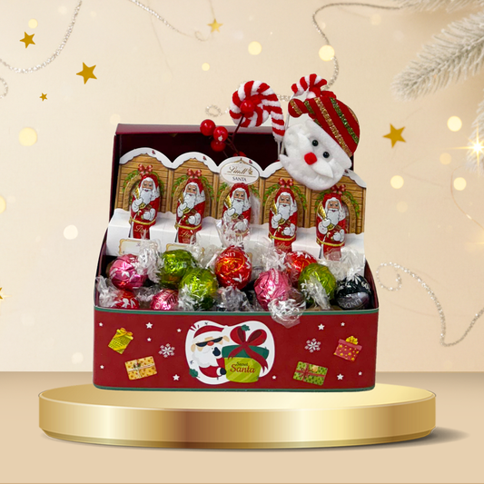 Lindt Christmas Hamper Secret Mini Santa 5X10g + Lindor Selection 200g