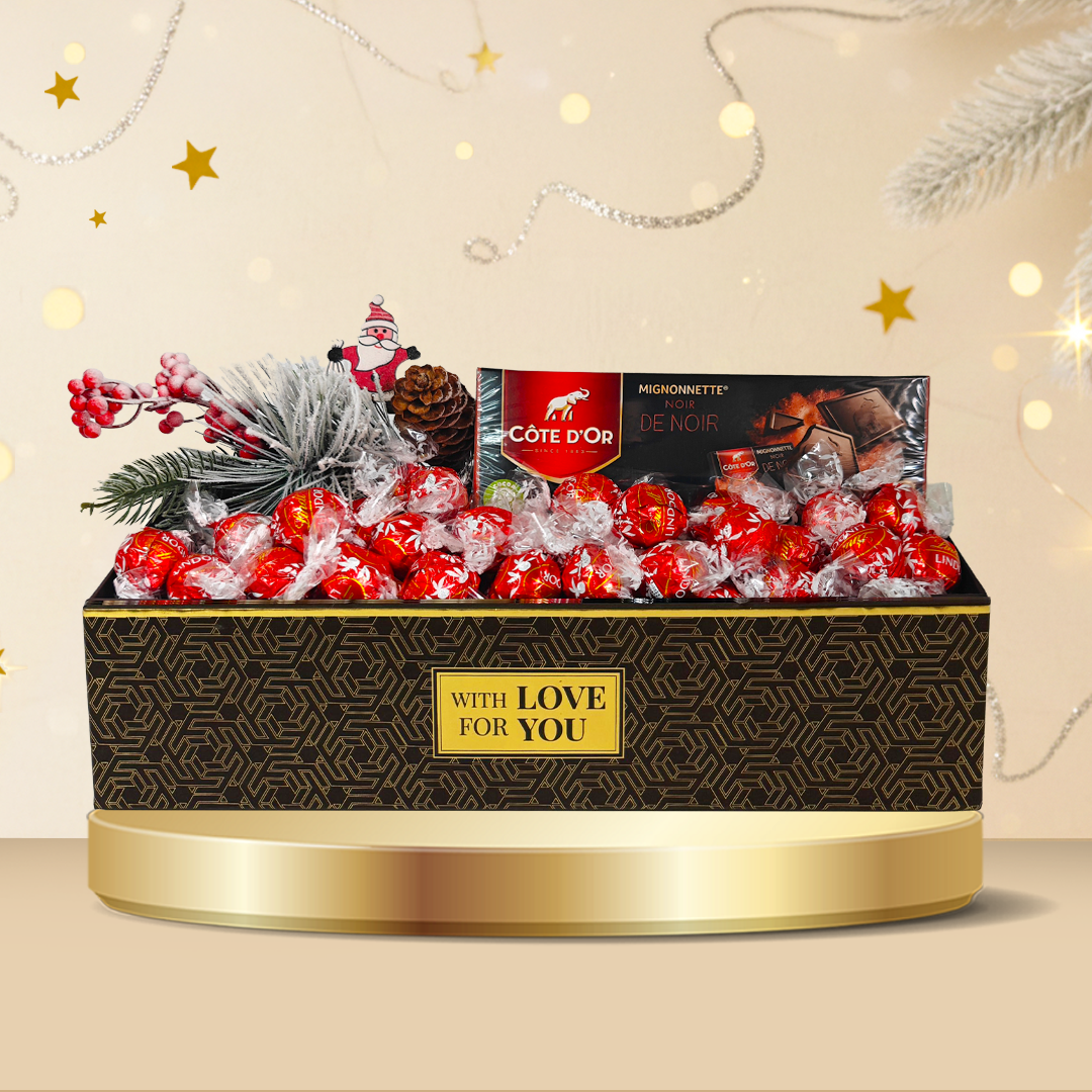 Lindt Christmas Hamper Lindor Milk 500g & Cote D'Or Mignonettes Noir x24