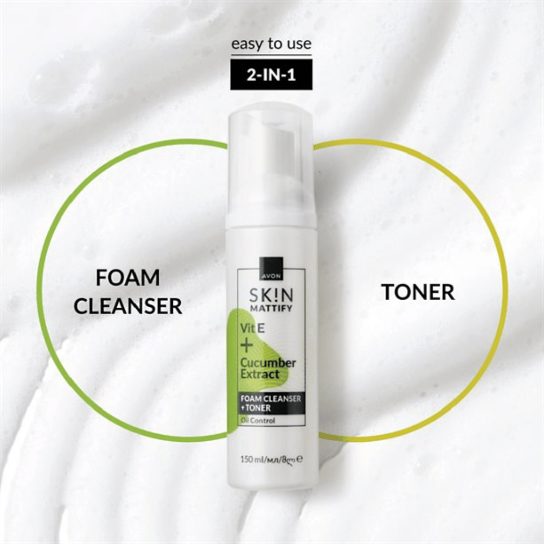 Avon SK!N Mattify Cleanser Foam + Toner, 150ml