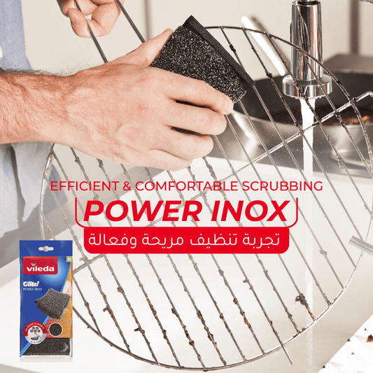 Vileda Glitzi Power Inox Metallic scouring pad, strong cleaning performance, ideal stainless steel pots, pack of 2