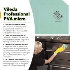 Vileda Professional PVA Microfiber Wipe Green, Pack of 5