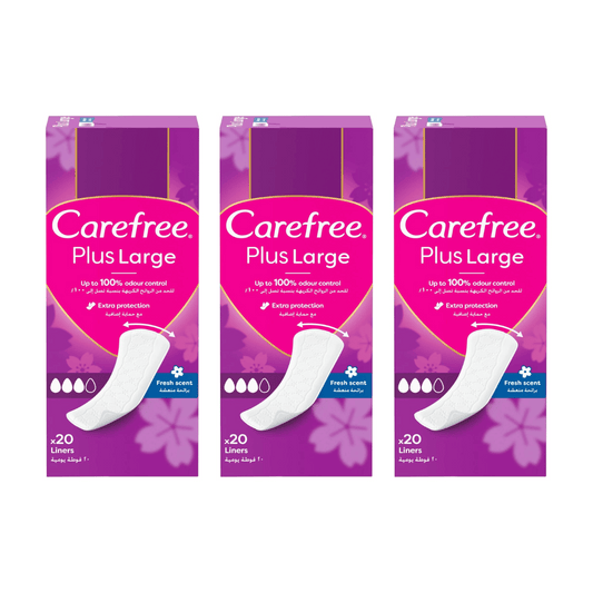 Carefree Plus Large Panty Liners With Fresh Scent 20s, Pack of 2+1 Free