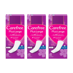 Carefree Plus Large Panty Liners With Fresh Scent 20s, Pack of 2+1 Free