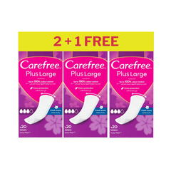 Carefree Plus Large Panty Liners With Fresh Scent 20s, Pack of 2+1 Free