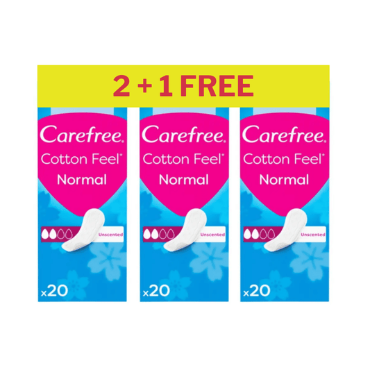 Carefree Cotton Feel Panty Liners Fresh Scent 20s, Pack of 2+1 Free