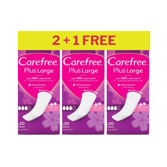 Carefree Plus Large Panty Liners Light Scent 20's, Pack of 2+1 Free