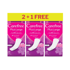 Carefree Plus Large Panty Liners Light Scent 20's, Pack of 2+1 Free