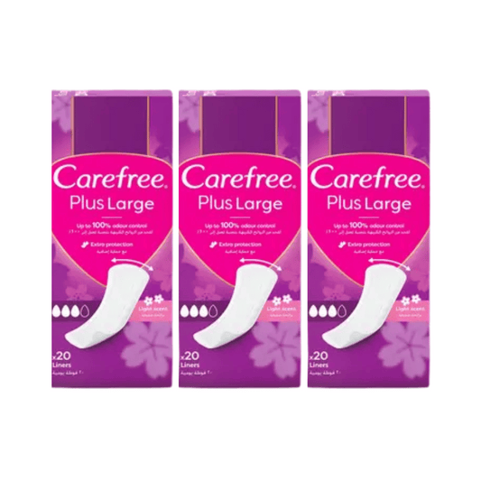 Carefree Plus Large Panty Liners Light Scent 20's, Pack of 2+1 Free