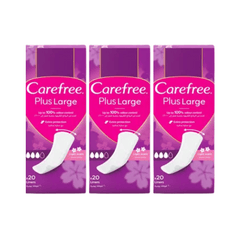 Carefree Plus Large Panty Liners Light Scent 20's, Pack of 2+1 Free