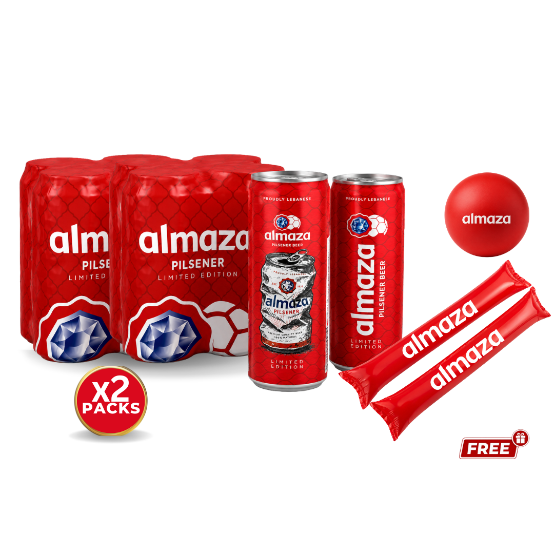 Buy 2 Packs of Almaza Beer Limited Edition Can 50cl, Get Free Gift