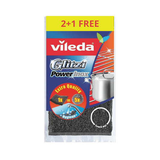 Vileda Glitzi Power Pads Inox, Pack of 2 + 1 Free