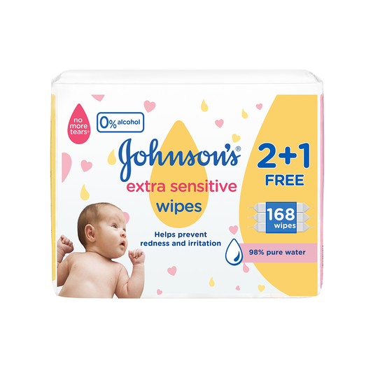Johnson's Baby Wipes Extra Sensitive 98% pure water, 56s, Pack of 2+1 Free
