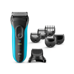 Braun Series 3 Shave&Style 3010BT Wet & Dry shaver, trimmer head & 5 combs, blue.