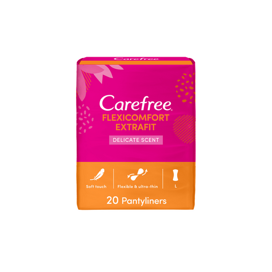 Carefree FlexiComfort Panty Liners Extra Fit Delicate Scent, 20s