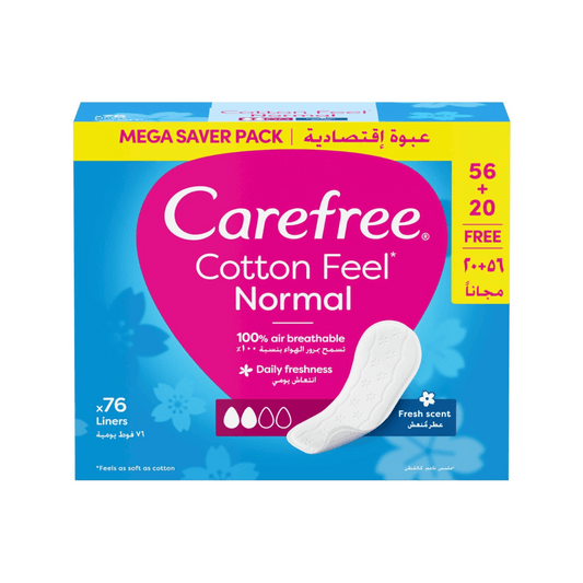 Carefree Cotton Feel Panty Liners Normal Fresh Scent, 56+20 Free