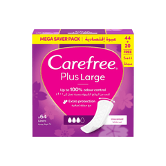Carefree Plus Large Panty Liners Unscented, 44+20 Free