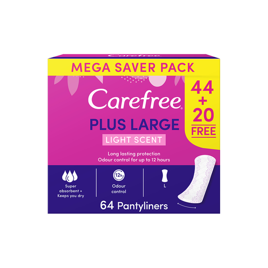 Carefree Plus Large Panty Liners Light Scent, 44+20 Free