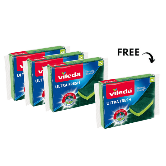 Vileda Ultra Fresh Sponge, Anti-Bacterial Scourer, Pack of 6 + 2 Free