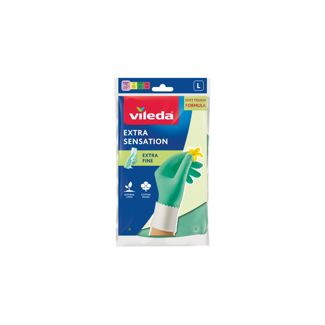 Vileda Extra Sensation, Durable Cleaning Gloves, Extra fine for maximum sensitivity, Cotton inside, Size L Large, 1 pair