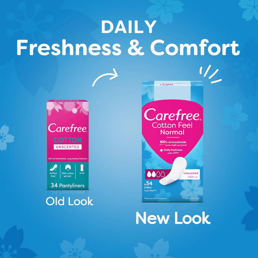 Carefree Daily Cotton Panty Liners Unscented Normal, 34's