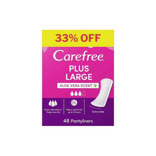 Carefree Plus Large Panty Liners With Aloe Vera 48's, 33% OFF