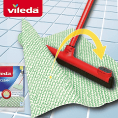 Vileda Floor Wiper Easy Fix 42 CM with a Stick, Cloth Fix Slot, High water Wiping Efficiency, Foam, 42 x 4 x 136 CM - Red
