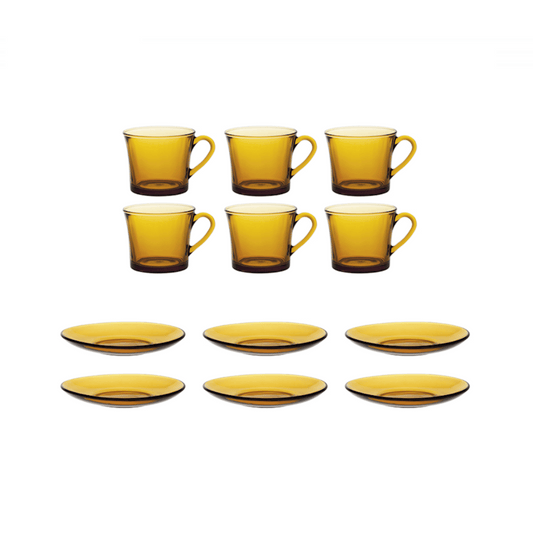 Duralex Amber 12 Pieces Set 18cl, 6 Cups & 6 Saucers