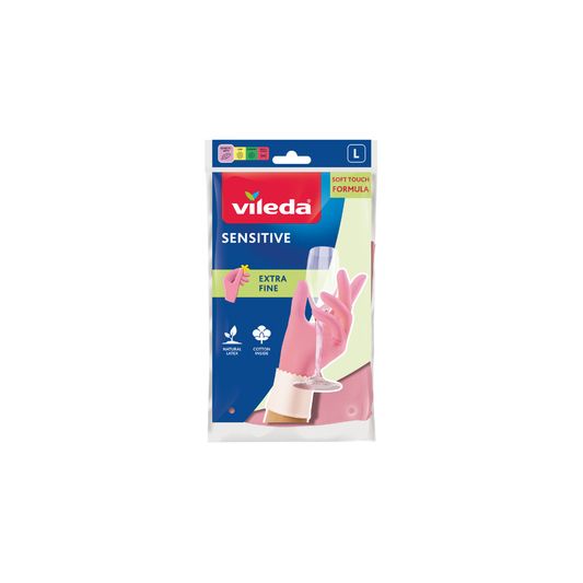 Vileda Sensitive, Dishwashing Gloves, Durable Cleaning Gloves, maximum sense of touch, Cotton lining, Size L Large, 1 pair