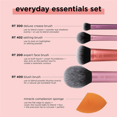 Real Techniques Eyeryday Essentials Brush Kit, Pack of 4 + Sponge