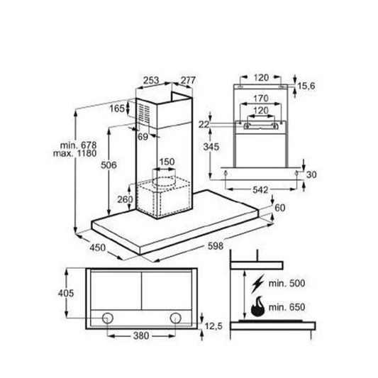 Electrolux 60cm  Chimney Hood Stainless Steel LFT316X Silver