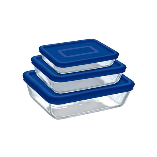 Pyrex Cook & Freeze Set of 3 Glass Dishes with Airtight Lids (0.8L, 1.5L, 2.6L), 913S344