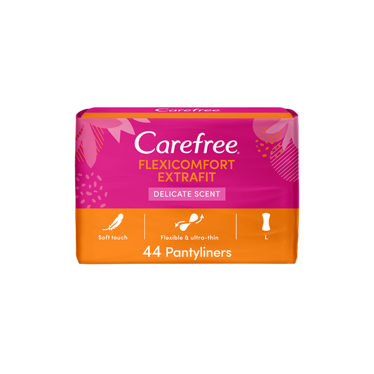 Carefree FlexiComfort Panty Liners Extra Fit Delicate Scent 44's, 33% OFF