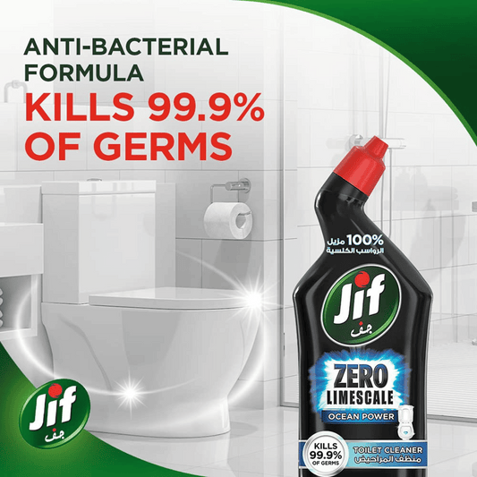 Jif Antibacterial Hard Surface Toilet Cleaner, Ocean Power, Zero Limescale Disinfectant, 750ml