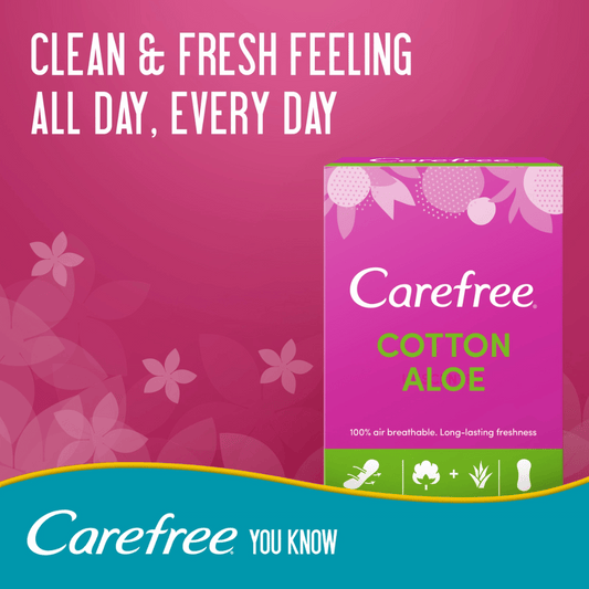 Carefree Cotton Feel Panty Liners With Aloe Vera 56's, 33% OFF