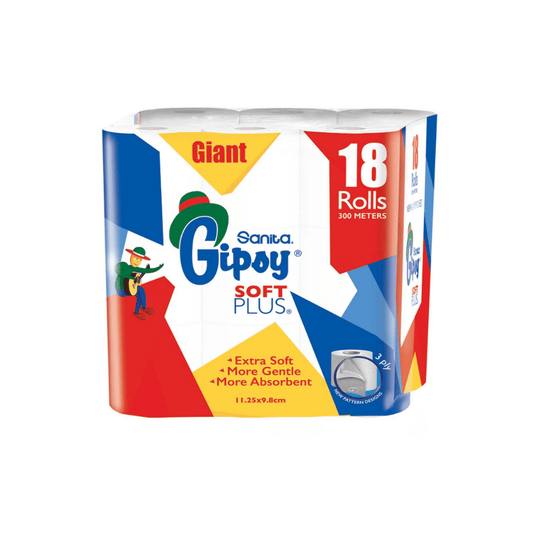 Gipsy Toilet Paper Soft Plus 3 Ply, 18 Rolls, 300m