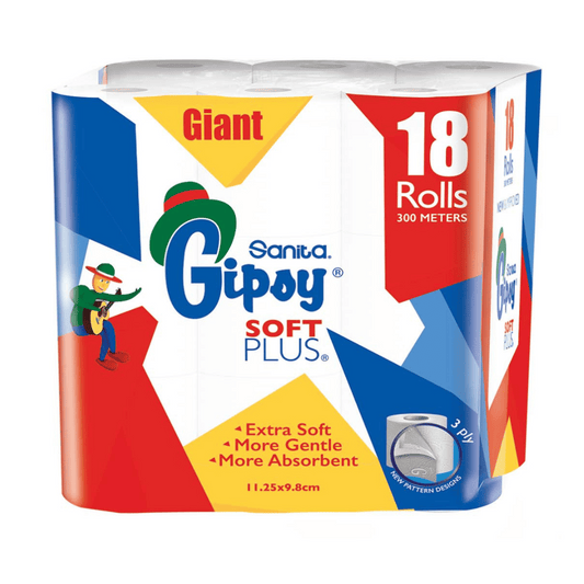 Gipsy Toilet Paper Soft Plus 3 Ply, 18 Rolls, 300m