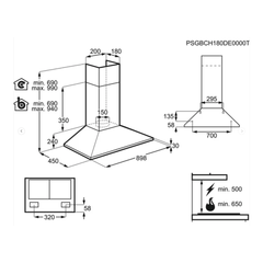 Electrolux 90cm  Chimney Hood Stainless Steel LFC319K Black
