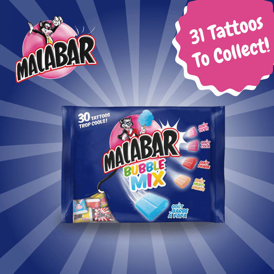 Malabar Chewing Gum Bubble Mix 214g, including Tattoo Stickers