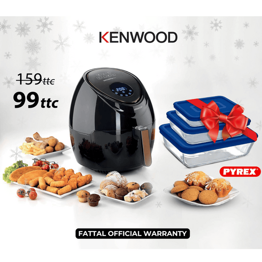 Kenwood Air Fryer kHealthy Black Fry 5,5L, XXL & Free Pyrex Set of 3